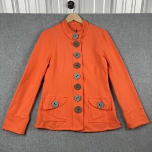 Neon Buddha Jacket Womens M Orange Big Button Front Pockets Knit Artsy NEW